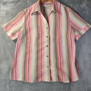 Allison Daley Petite Shirt 6P Pink Striped Textured ButtonUp Short Sleeve Summer